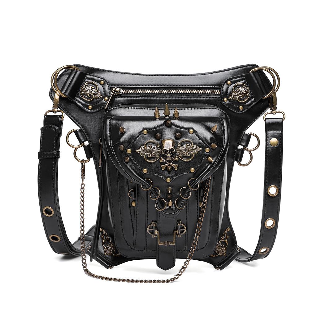 Steampunk Motorcycle Bag, Skull Retro Single Shoulder Crossbody Bag, Multifunctional Mobile Waist Bag