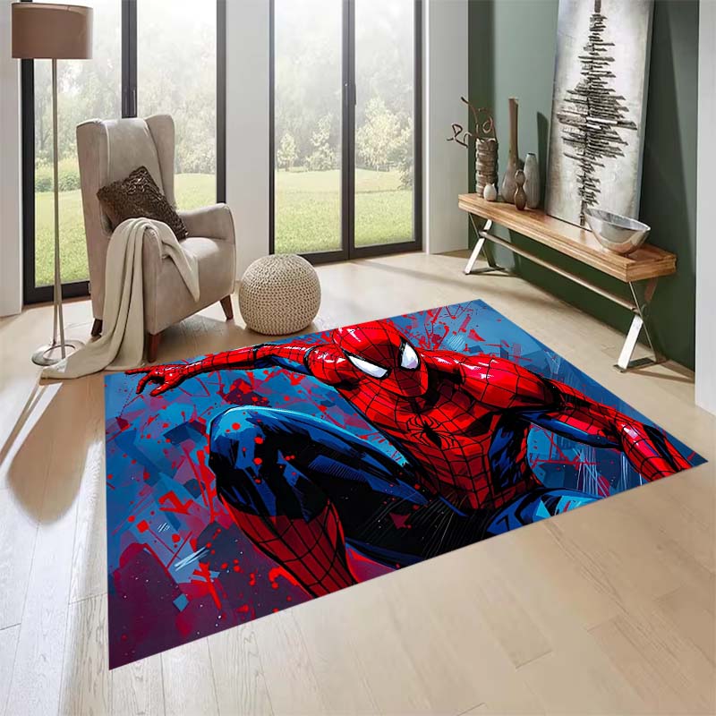 New custom-designed, cool Spider-Man rugs are available for your entryway, bathroom, and bedroom – featuring a spiderweb pattern