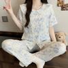Idyllic Floral Pajamas Women's Summer Cloud Cotton Sweet Doll Neck Cardigan Short Sleeve Trousers Loungewear