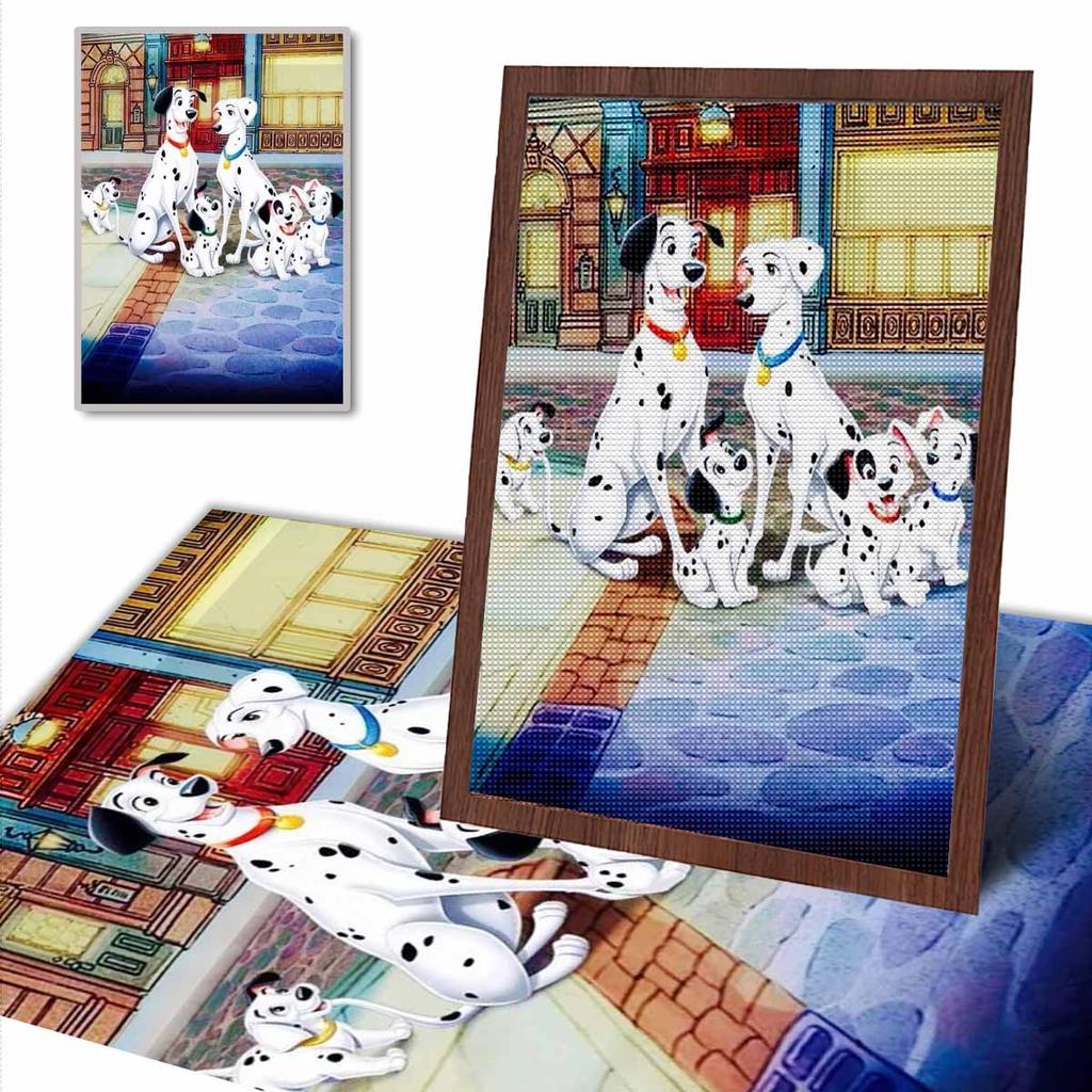 5D DIY Diamond Art Painting Kits for Adults, The Puppy Family On The Street Full Round Crystal Diamond Kits for Beginner for Home Wall Decorate