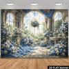 Luxe European Floral Hall Backdrop, Blue Curtains & Hanging Bouquet Photo Banner for Events