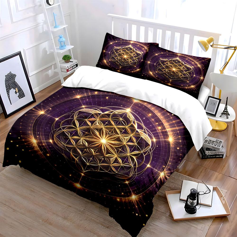 Golden Mandala Art Decor Set Soft Comfortable Duvet Cover Bedding Set Included 1*Duvet Cover & 2*Pillowcases, Gift
