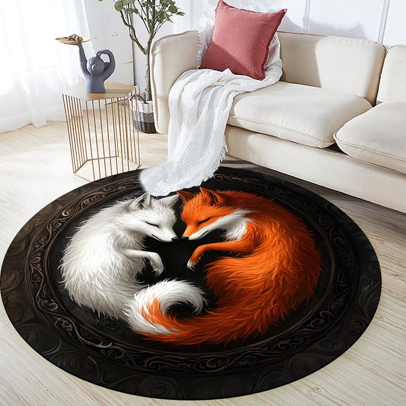 Fox  Round Area Rug,Carpet Rug for Living Room Bedroom Sofa Playroom Decor,Non-slip Floor Mat