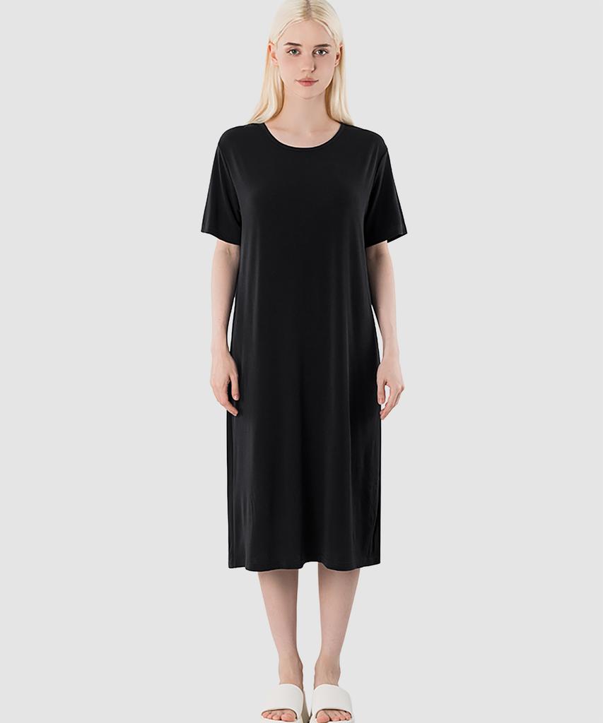 ARMEDES Damen Locker geschnittenes Kurzarm-Maxikleid Ar-314