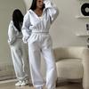 Casual women's suit European and American hoodie long-sleeved zipper cardigan sweater sports elastic trousers two-piece set