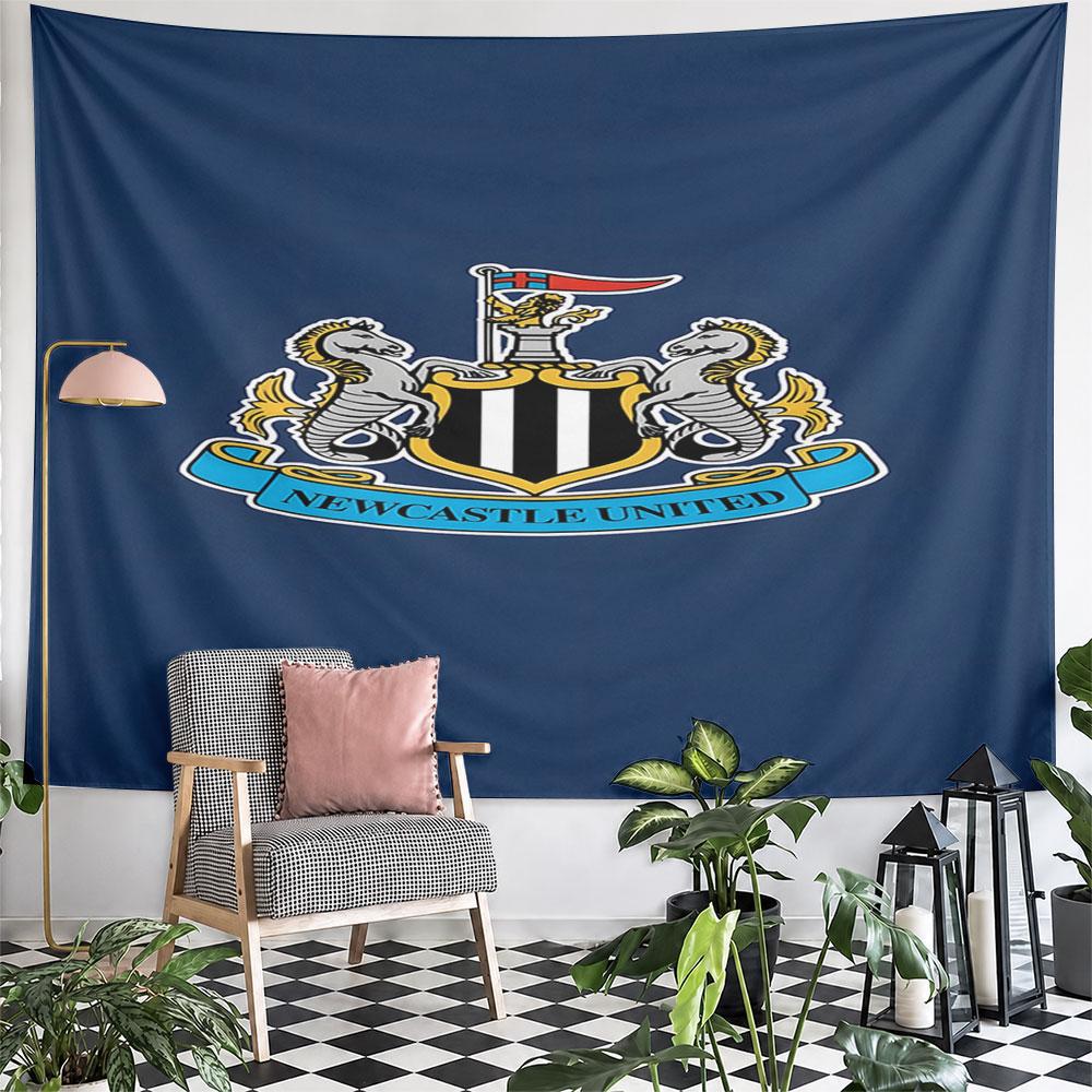 Newcastle United Logo on Blue Background Pattern Wall Hanging Tapestry Decorative Tapestry Home Decor for Bedroom and Living Room