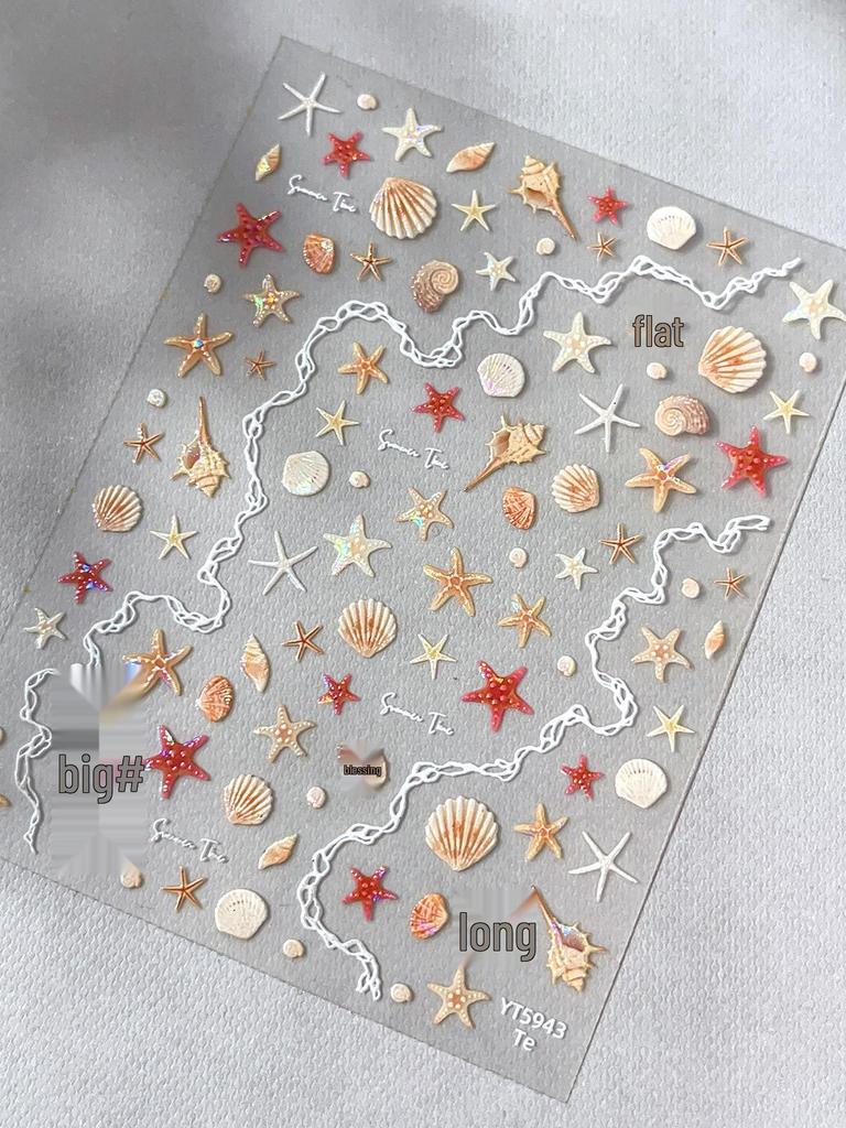 Dreamy Starfish & Seashell 3D Nail Art Stickers with Adhesive