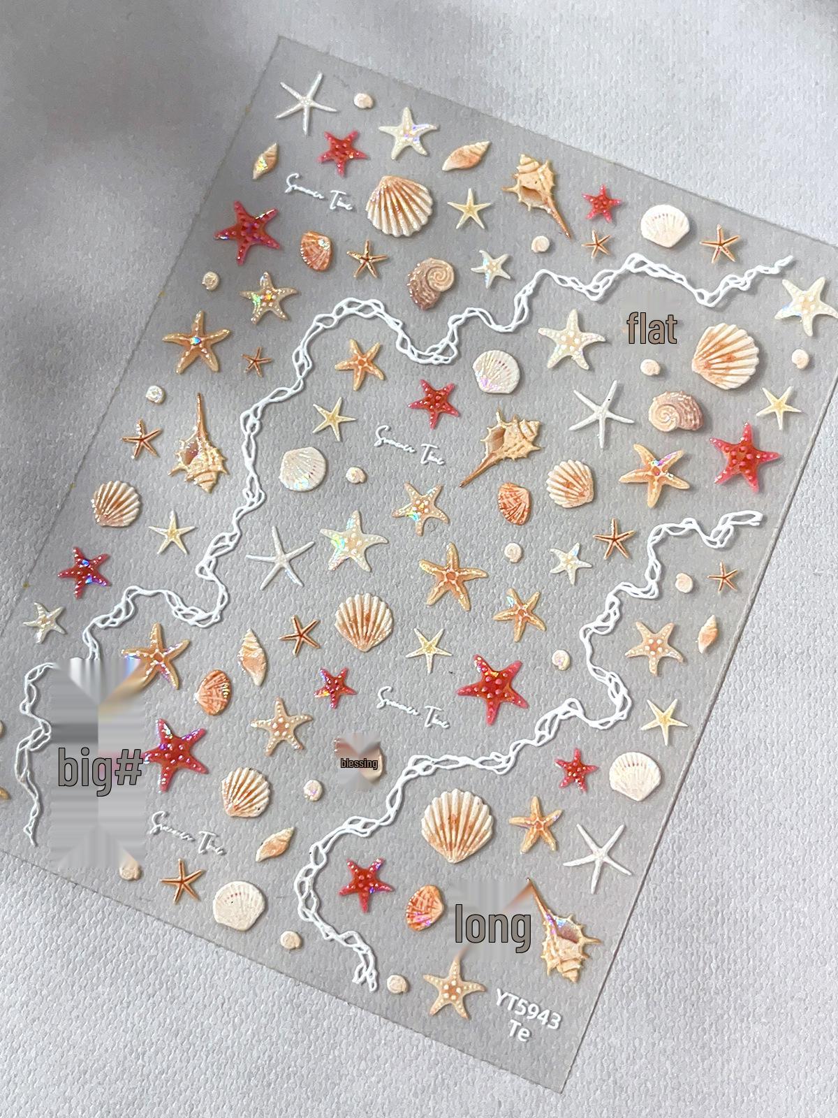 Dreamy Starfish & Seashell 3D Nail Art Stickers with Adhesive