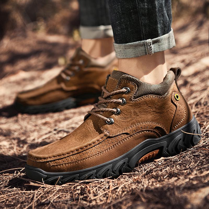 2025 Herbst Übergröße Herren Echtleder Outdoor Arbeitsschuhe mit dicker Sohle