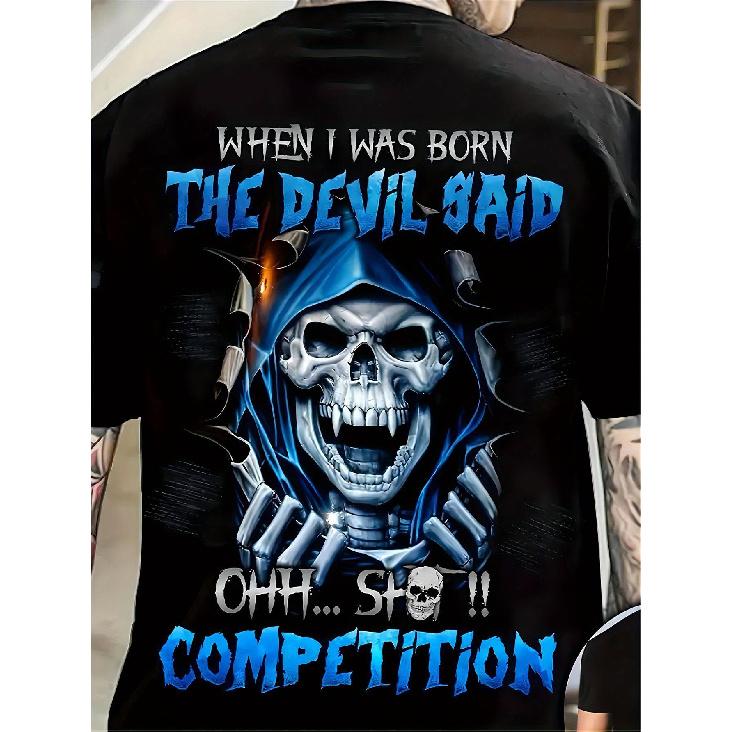 Men S Edgy Devil Birthday & Competition Graphic T-Shirt - Soft Breathable Tee with Skull & Lightning Bolt Design, Bold When I Was Born & OH S чёрный