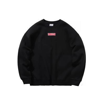 Li Ning Sports Fashion Series Embroidered Small Logo Fleece Loose Round Neck Pullover Sweatshirt Unisex Sweatshirt Black AWDP696-10