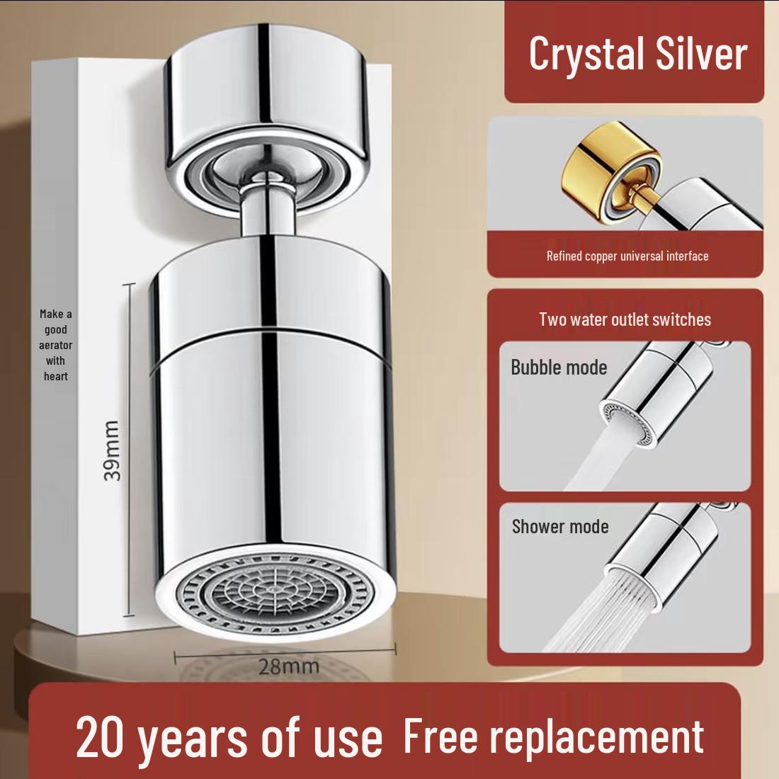 Universal Splash-Proof Rotating Aerator Kitchen Faucet Spout