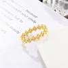 Fashion and Elegant Small Gold Bead Ring Japanese and Korean Women's Niche High-end Ring Girl's Sense Ins Wind Electroplated Titanium Steel Decoration