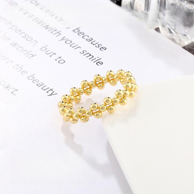 Fashion and Elegant Small Gold Bead Ring Japanese and Korean Women's Niche High-end Ring Girl's Sense Ins Wind Electroplated Titanium Steel Decoration