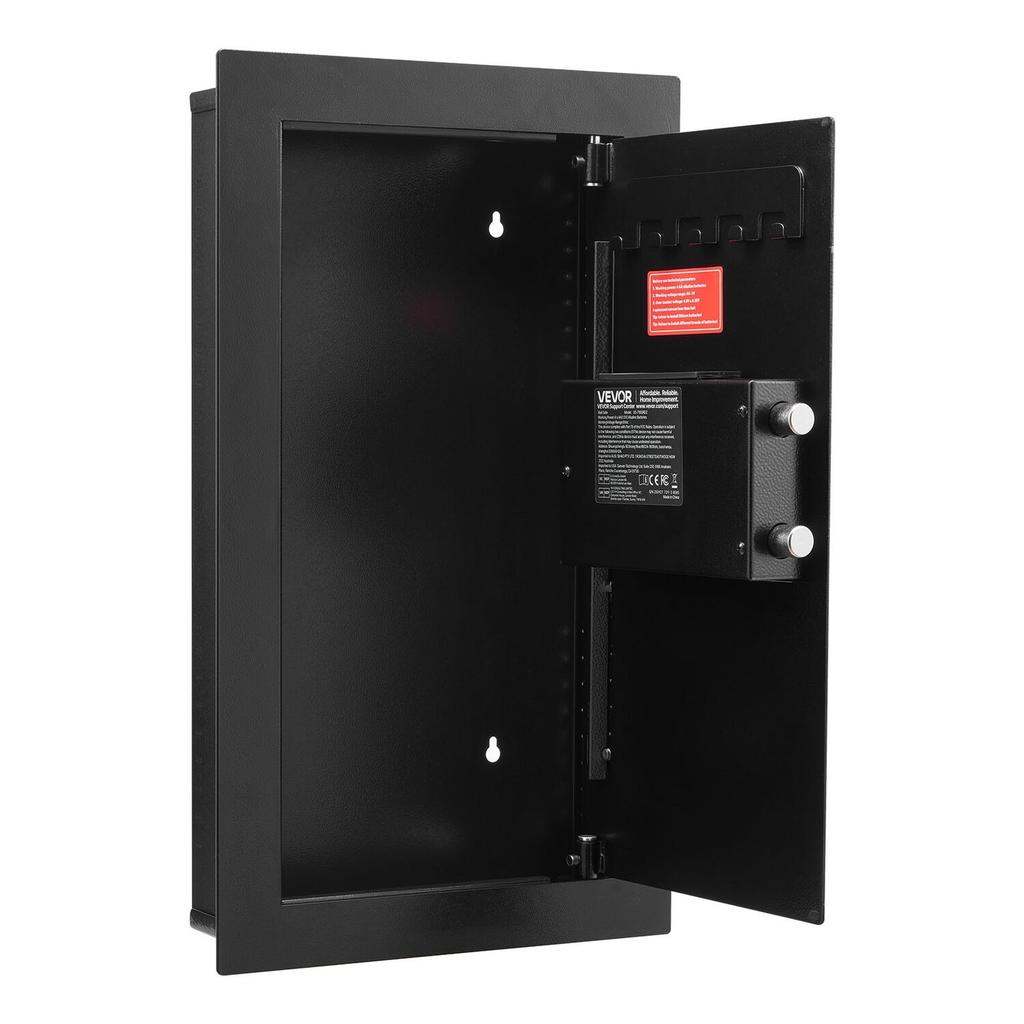Wall Safe, 3-Tier Hidden Wall Mounted Safe with Password & Key, Q235 Cold-Rolled Steel In-Wall Box with LED Lighting, 2 Adjustable Shelves & 5 Key