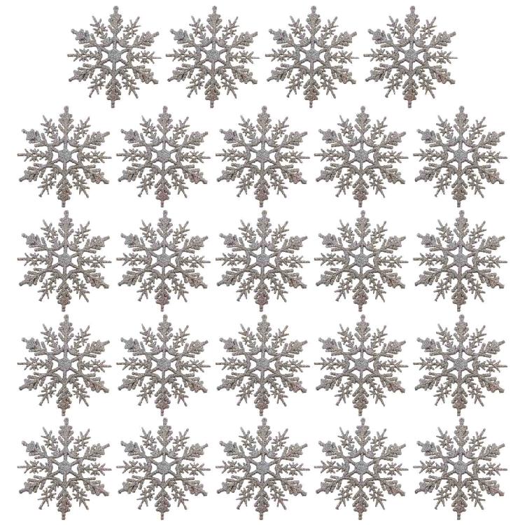 Christmas Snowflake Pendant 24pcs/set Glitter Plastic Tree Window Wall Decor