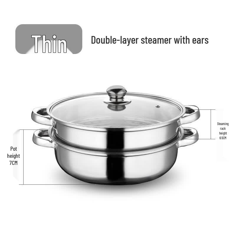 ZISIZ 304 Stainless Steel 28cm Double-Layer Steamer Pot