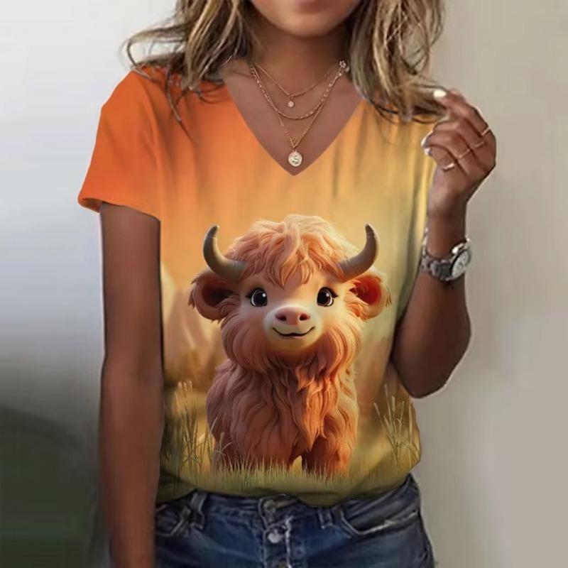 Cute Girl 3D Print Women's T-Shirts Top Casual Short Pullover Sleeved V-Neck Plus Size Tee Shirt Female Everyday Clothing