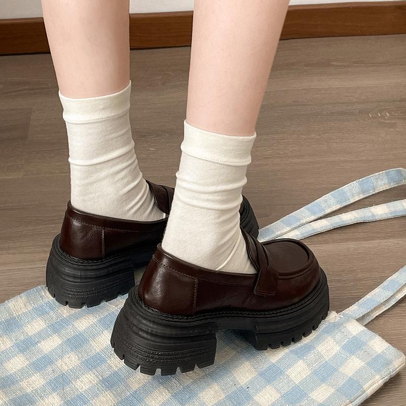 

Fashion commuter black British style thick heel platform small leather shoes women s 2025 new spring and autumn one-pedal loafers 40 коричневый