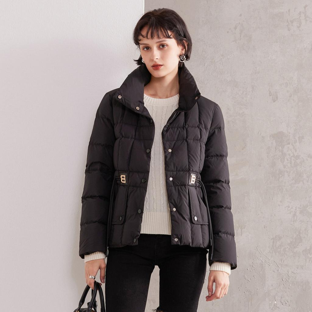 Winter Style 90 Duck Down Short Stand Up Collar Down Jacket with Drawstring Design for Women