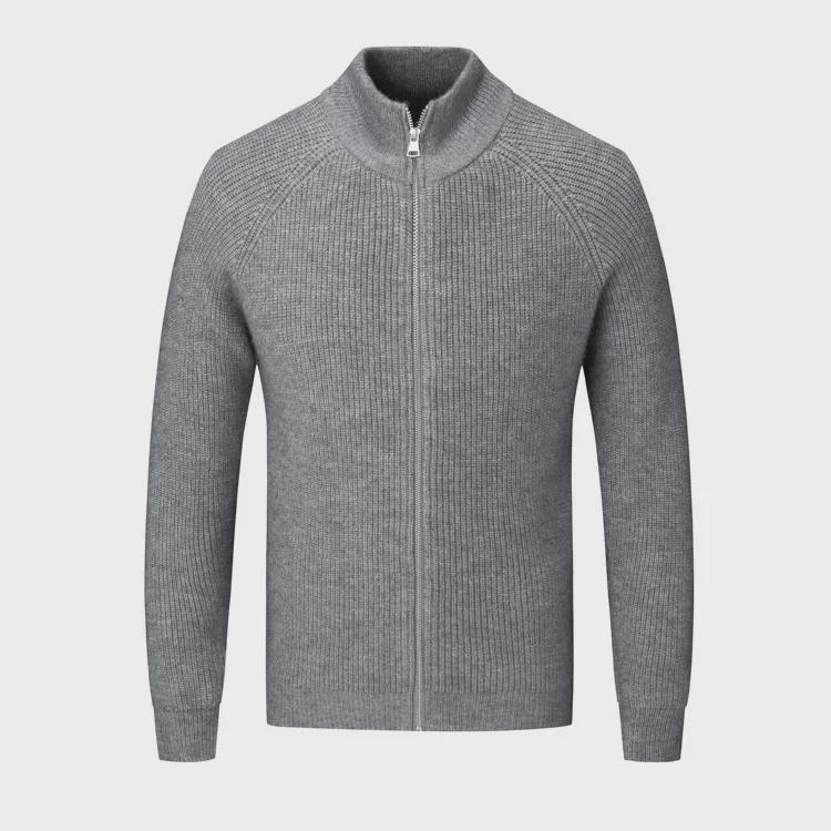 Cardigan tricotat pentru bărbați de toamnă cu guler stand și croială slim fit - Stil coreean