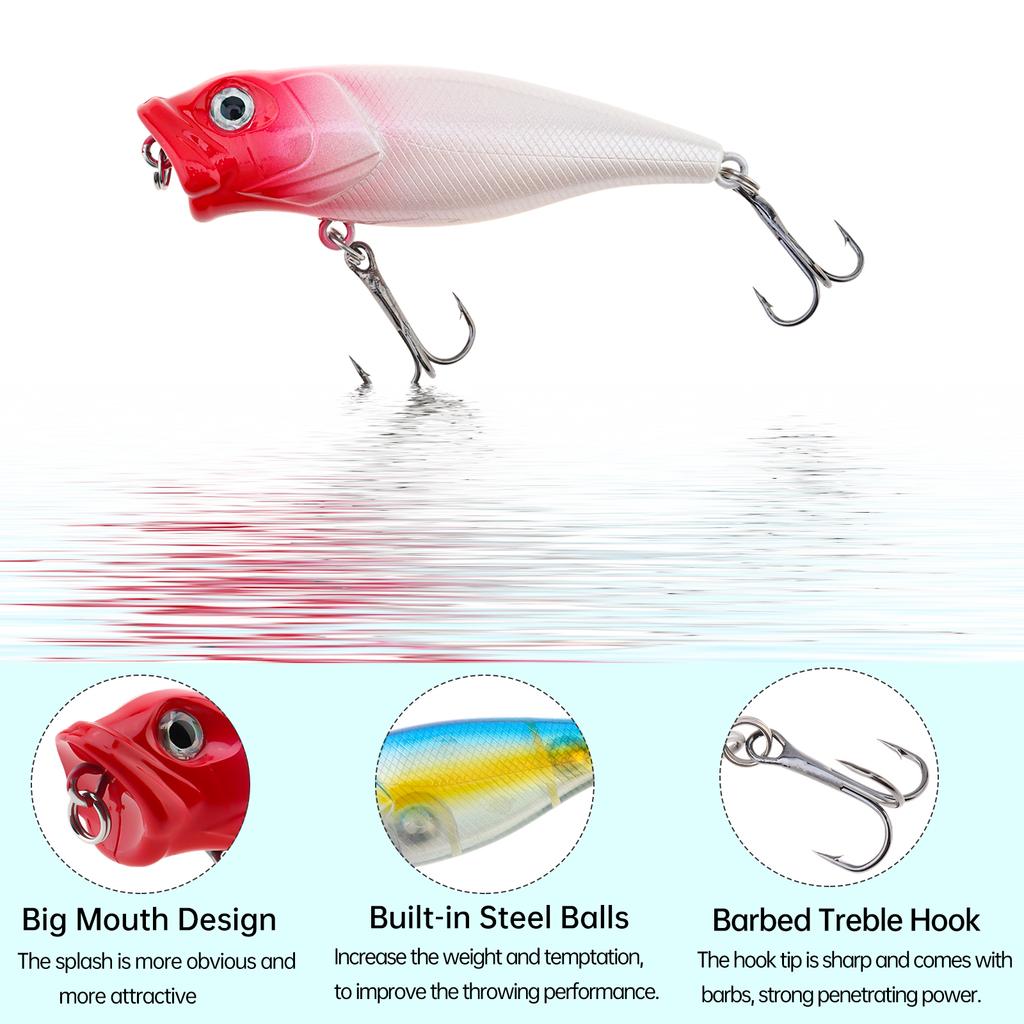 5pcs Popper Fishing Lure Kit 8.5g Spindrift Floating Lure Jig Fishing Hook Set Built in Steel Ball