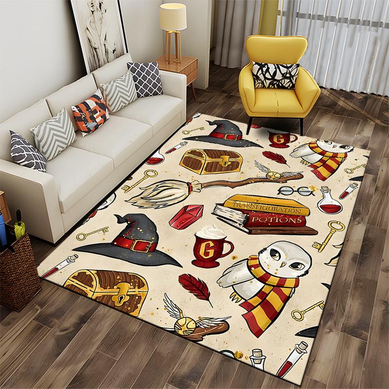 Magical Hogwarts Themed Carpet with Owl, Wand and Potions Suitable for use as an anti-slip game mat for living room and bedroom sofas