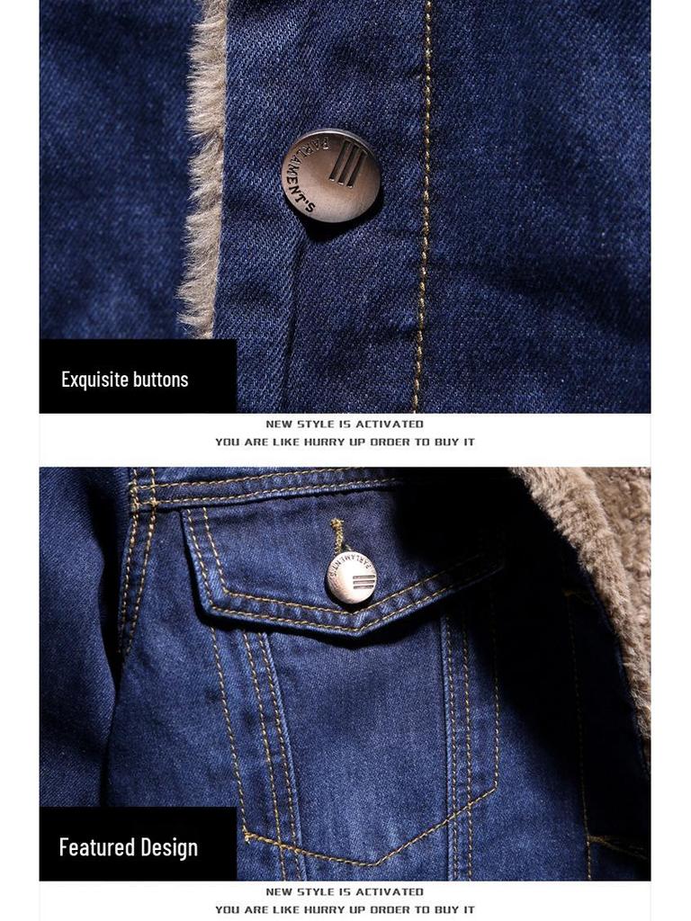 Pánská teplá džínová bunda s podšívkou z jehněčí vlny na podzim a zimu