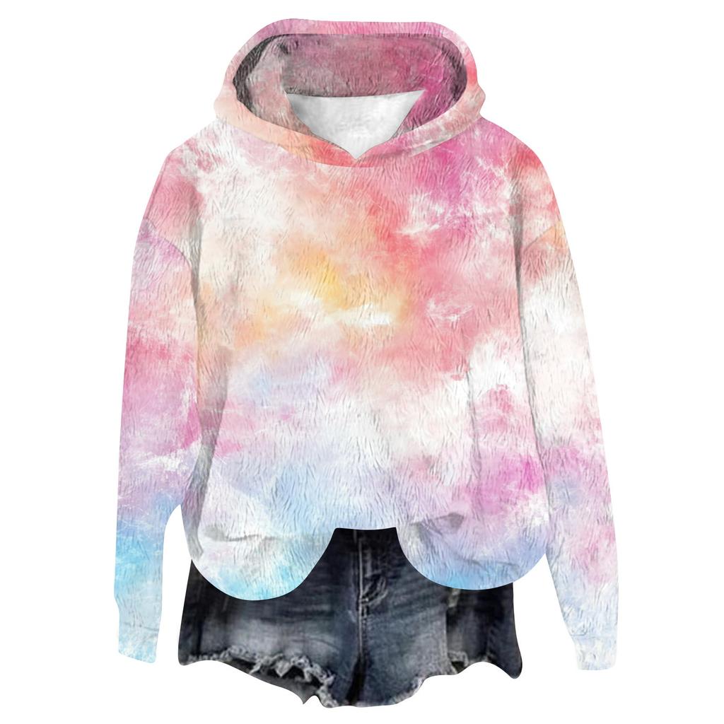 Women's Hooded Long Sleeve Printed Flannel Top Hooded Sweatshirt
