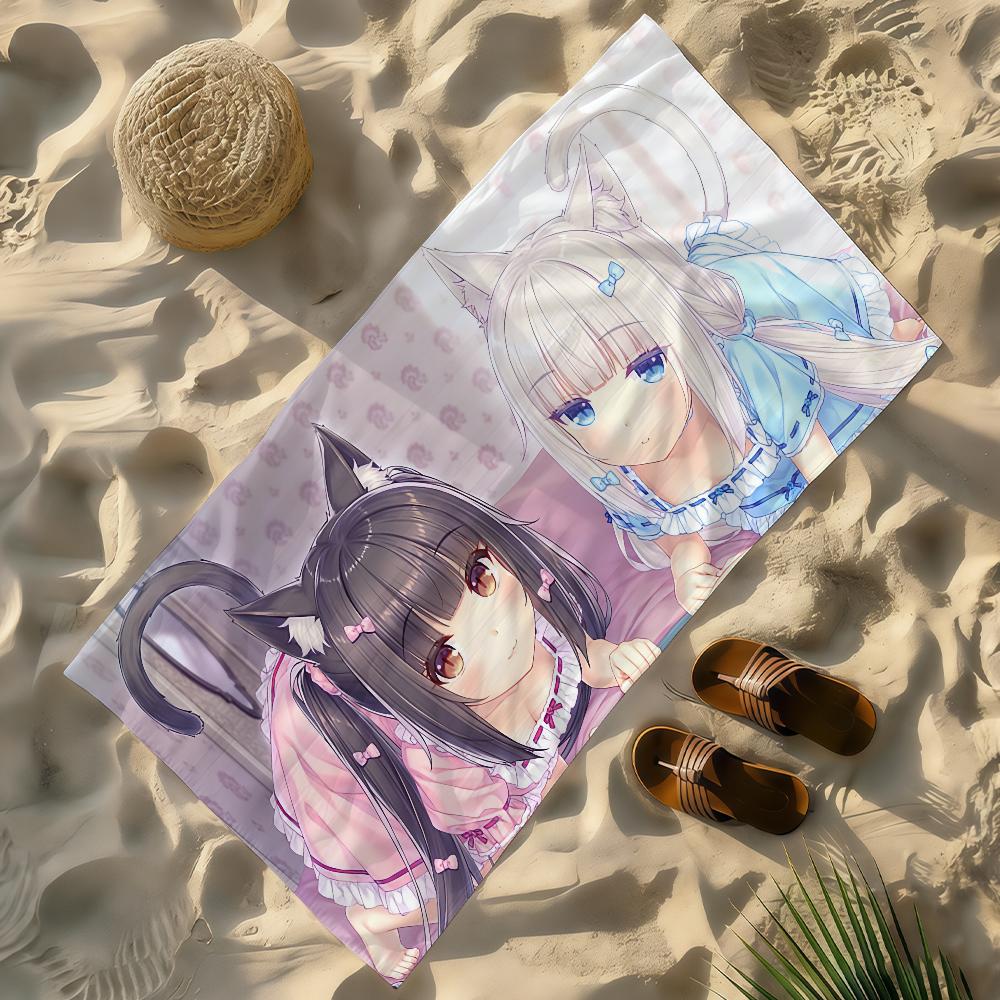 N-Nekopara Cute Kawaii Game Towel Soft Lightweight Anti-Sand Large Beach Towel Quick-Drying Bath Sports Family