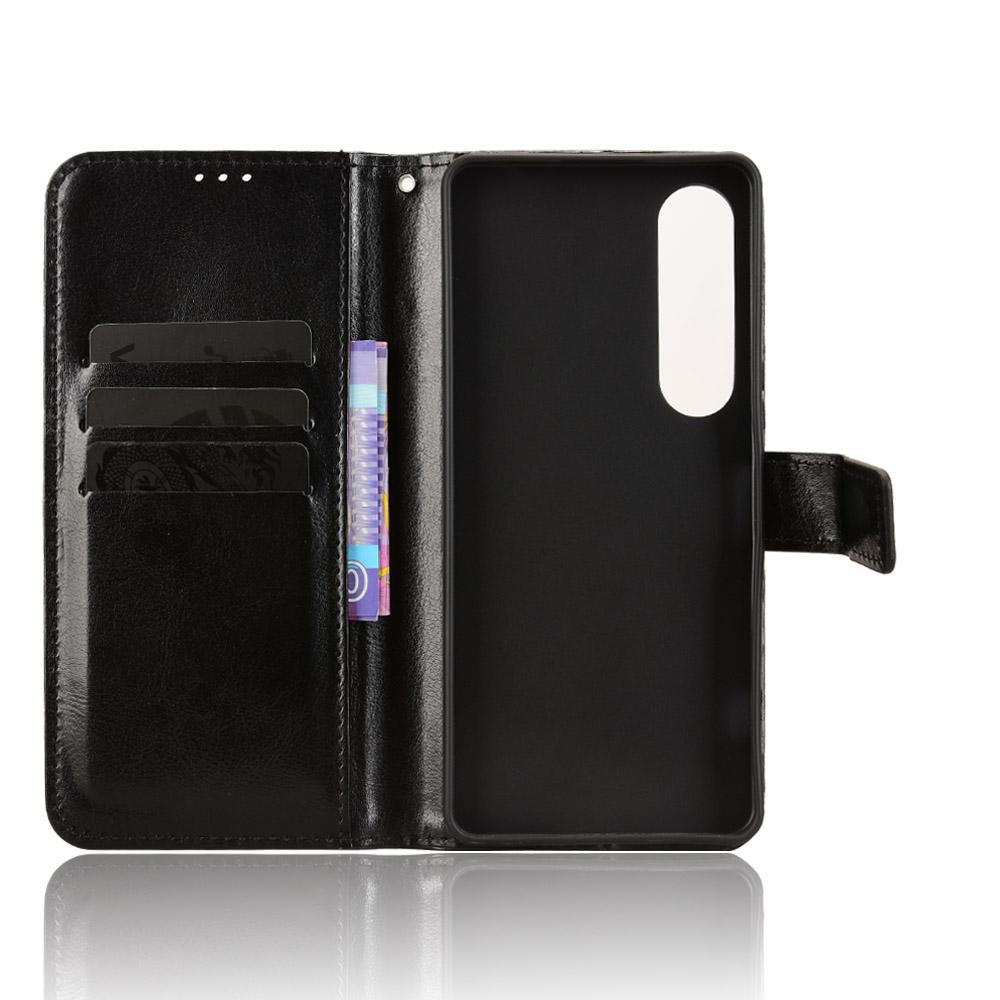 For Sony Xperia 1 VII PU Leather Case with Strap Crazy Horse Texture Phone Wallet Cover