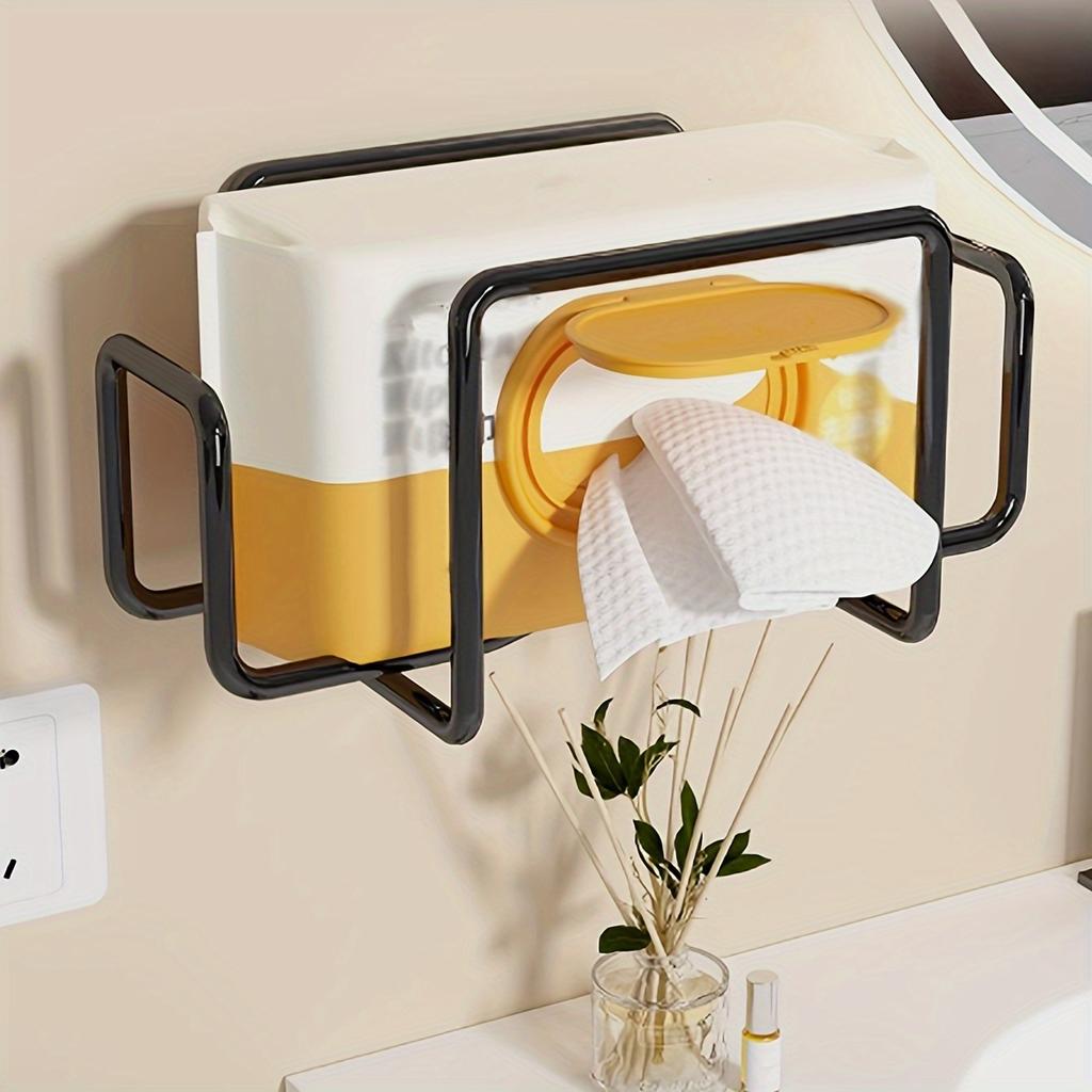 Iron Wall Mount Paper Towel Dispenser, Non-Drill Adhesive Wet Wipe Holder with Towel Storage Box - Ideal for Bathroom, Kitchen & Toilet - 1pc