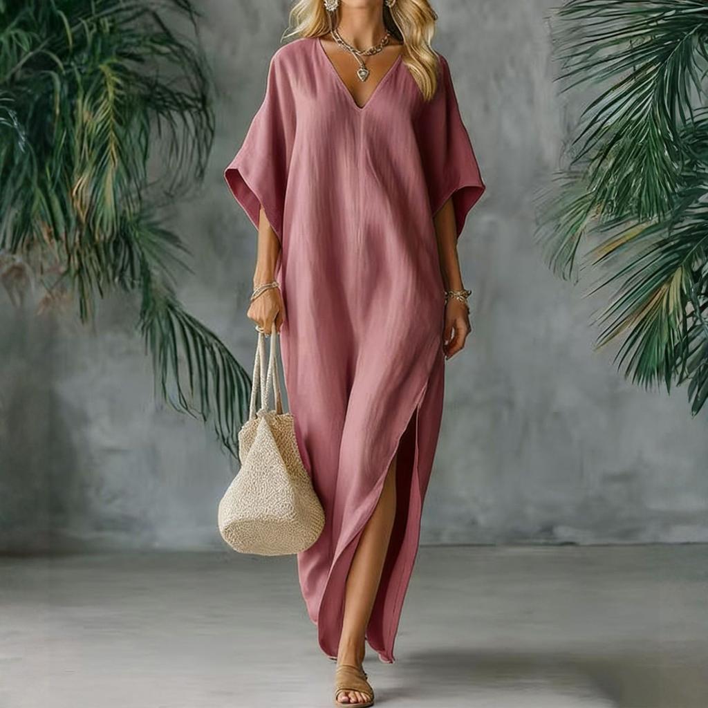 Women's Dress Casual Flowy Dresses V-neck Vocation Boho Beach Sundress