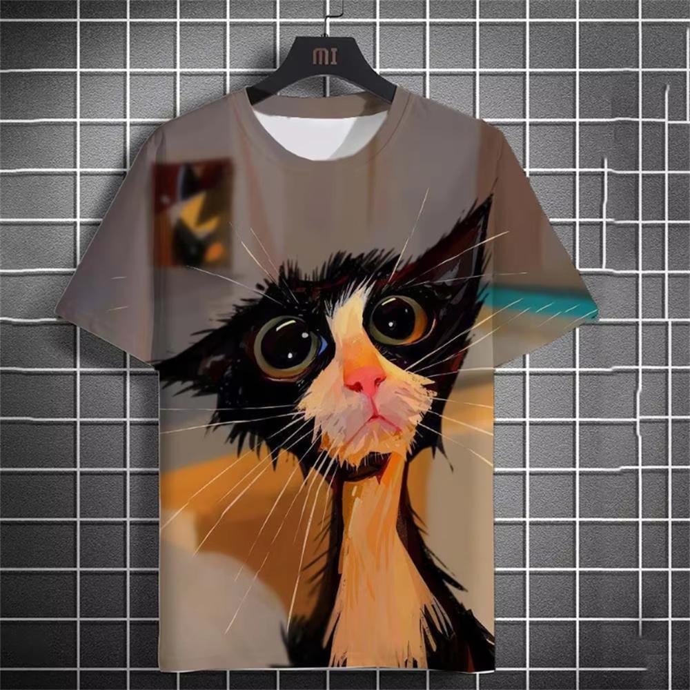 3D Print Men T-Shirts Cute Cat Graphic Tops Summer Women Streetwear Fashion Oversized Unisex Short Sleeve T Shirt Kids Clothing