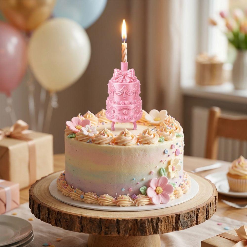 Plastic Finger Ring Candle Stand 3D Cake Shape Birthday Cake Ring Topper Celebration