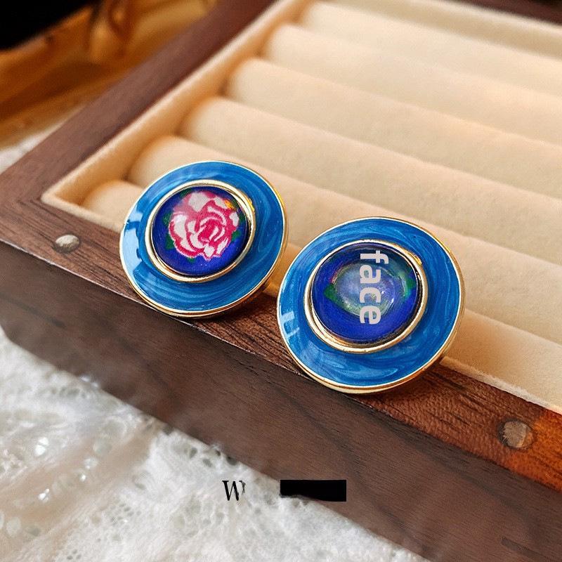 Silver Needle Blue Irregular Metal Earrings - Wrinkled, Light Luxury, High-End, Temperament Personality-Enhancing Accessory