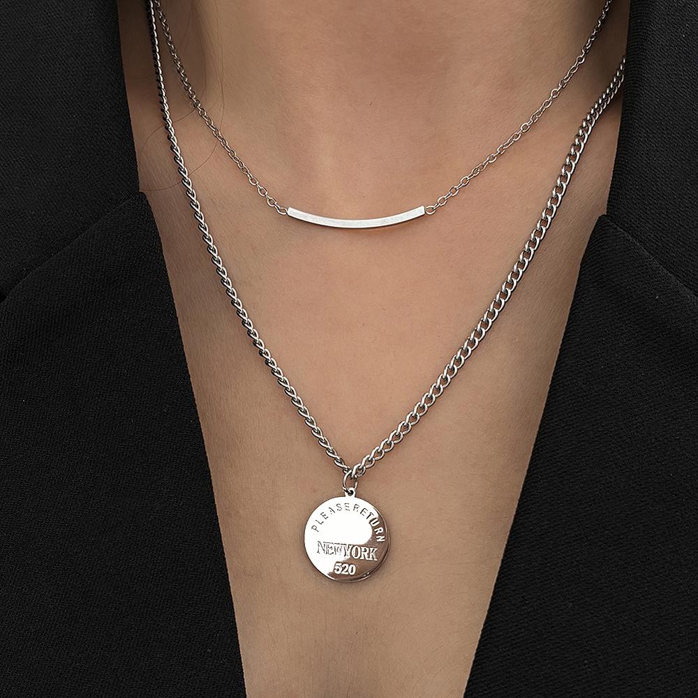 Stainless Steel Necklaces Vintage Temperament Geometric Circle Pendant Multilayer Chain Necklace For Women Zircon Party Gifts