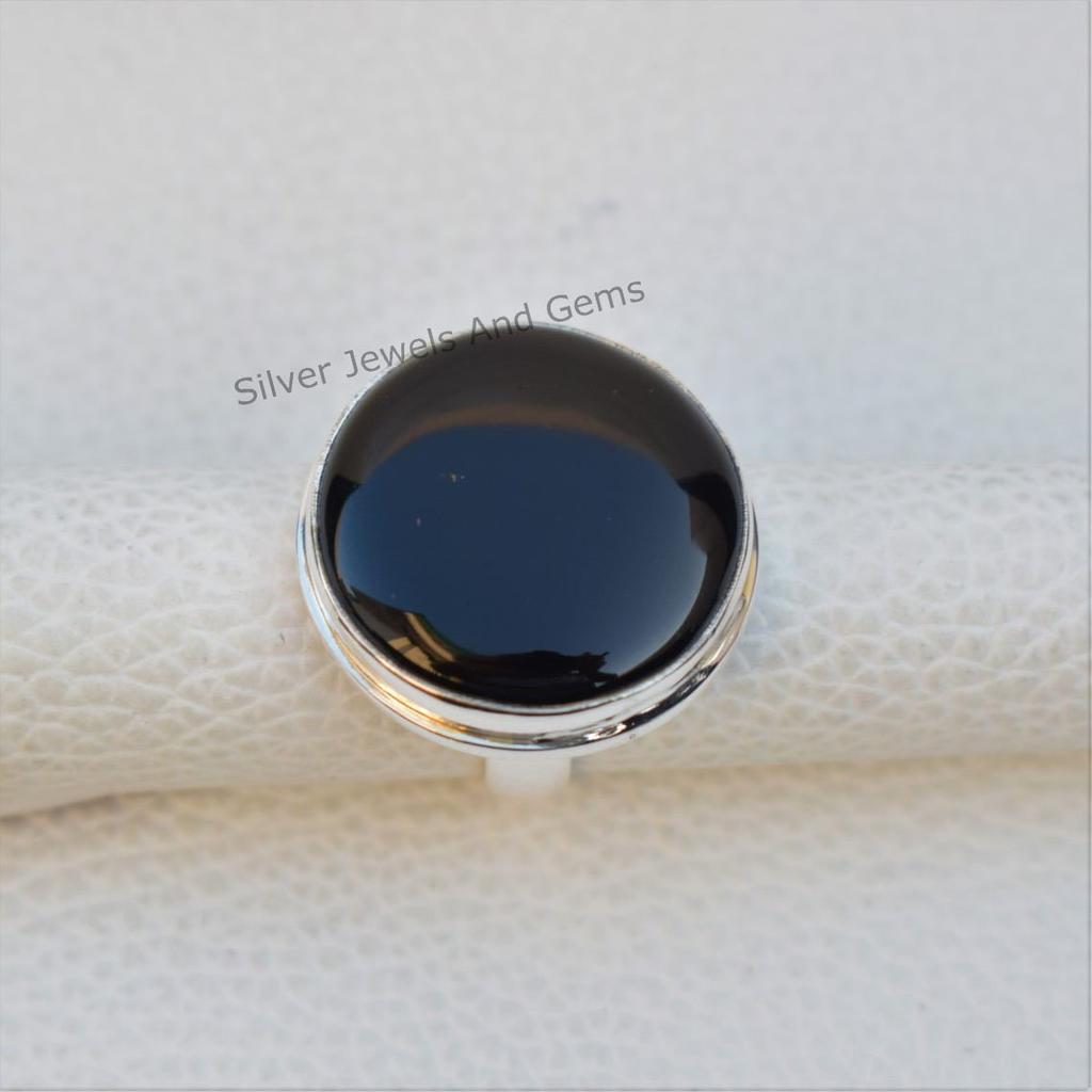 Handgjord Rund Svart Onyxring, Statementring i 925 Sterlingsilver