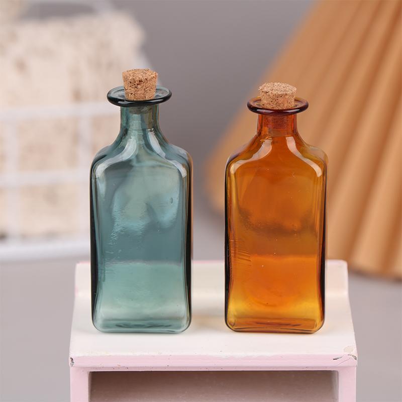 Puppenhaus Miniatur Klarglas Bonbonglas Mini Kaffeebohnen Aufbewahrungsflasche Quaderförmige Blumenvase Modell Küchendekor Spielzeug