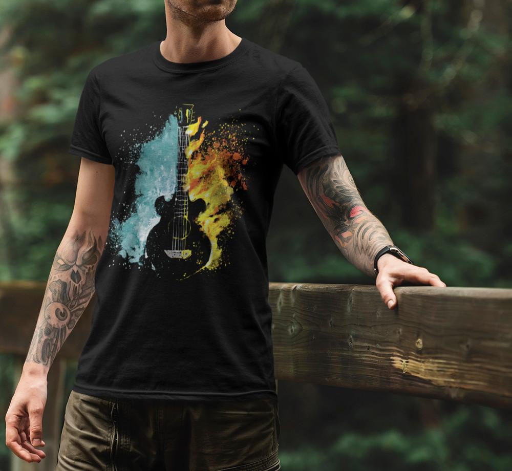Fire andWater Electric Guitar T-Shirt Music Rock Band Guitarist Musician Gift Tee