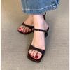 Women's Shoes 2025 New Concise Buckle Strap Square Heel Women's Slippers Peep Toe Versatile Large Size Modern Slippers