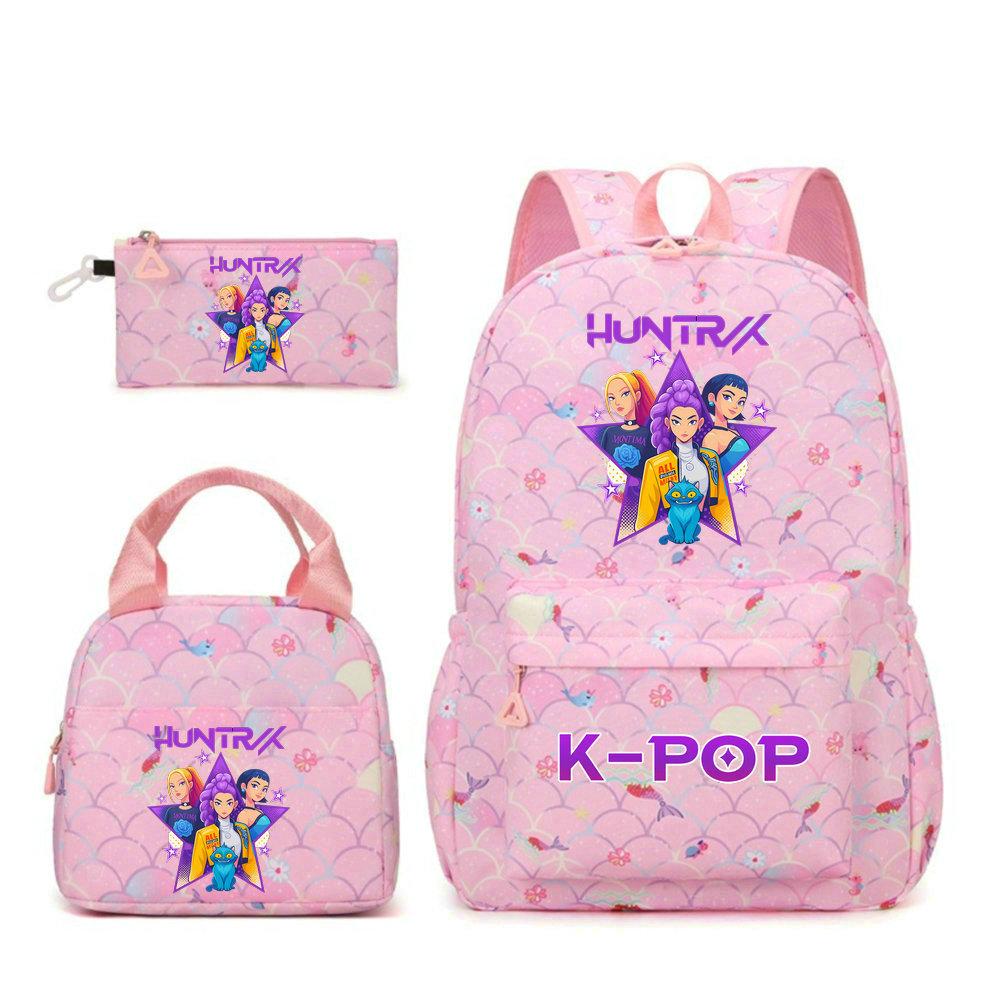 KPop Demon Hunters Character Colorful Backpack Three-Piece Set Rumi Mira Zoey HUNTR/X Saja Children'S Large Capacity Schoolbag