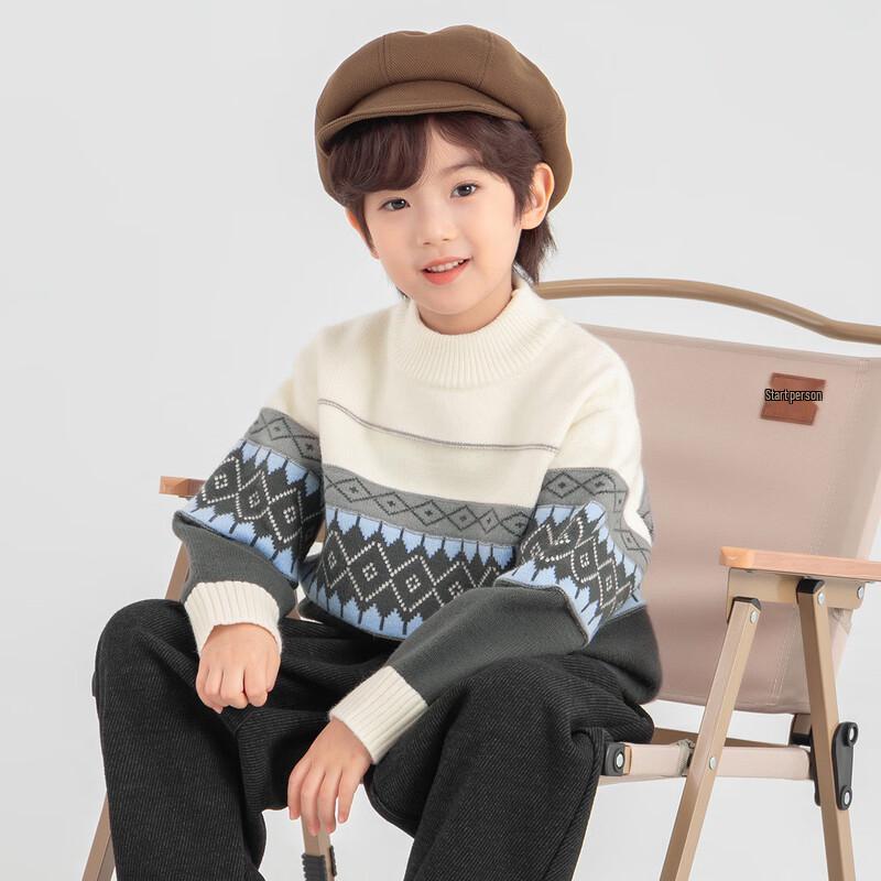 Boys Retro Plaid Knit Pullover Sweater 110