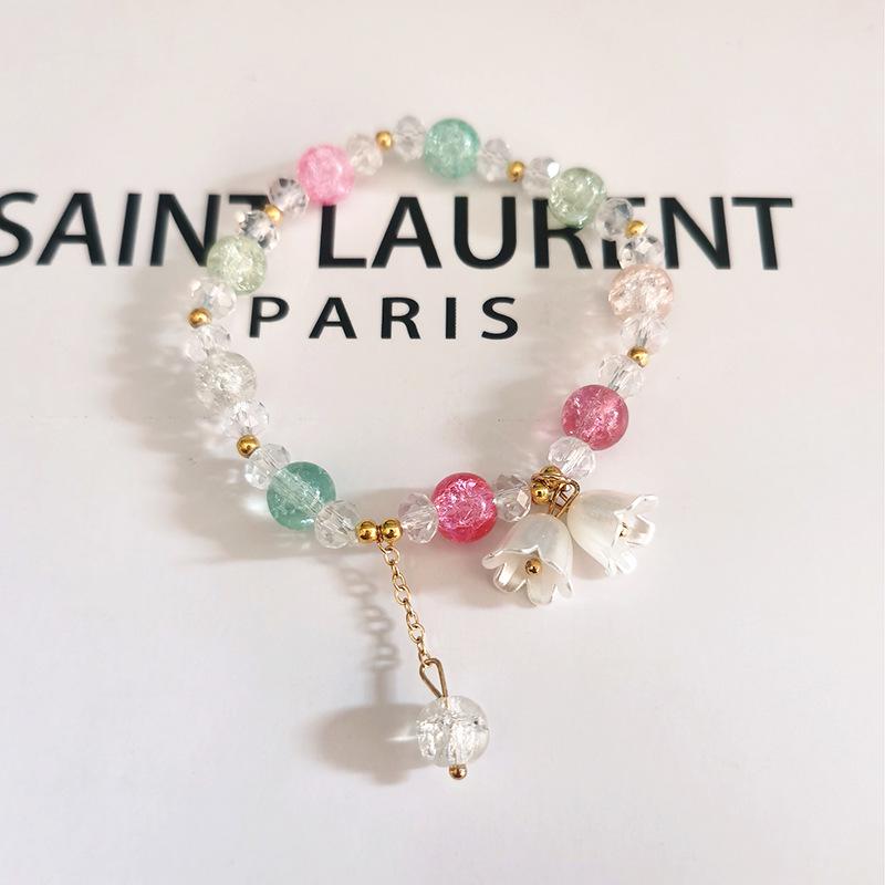New Women's Mori Style Butterfly Glass Bracelet with Colorful Crackle Beads