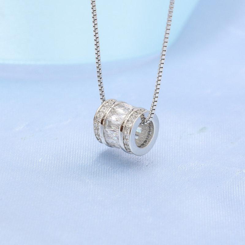 925 Silver Necklace For Women Round Pendent Sparkling Pave CZ Necklace Fashion Anniversary Birthday Jewelry Gifts N755