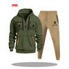 Mens Hoodie Sweatshirt Set Solid Color Multi-Zipper Pockets Casual Wear