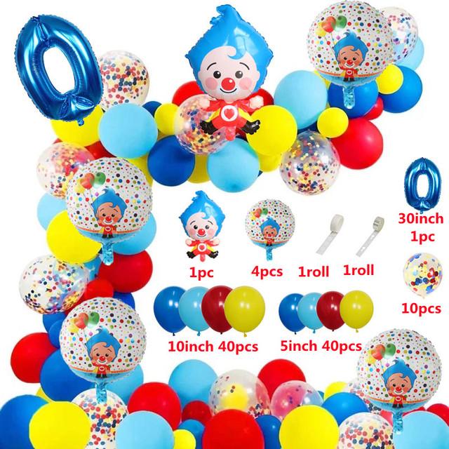 98 Stück/Set Cartoon Clown Bogen Girlande Set Folien Zahlenballons Latex Luft Ballons Babyparty Geburtstagsparty Dekorationen Zubehör