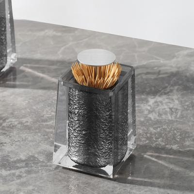 Resin Press Type Toothpick Cylinder Living Room Accessories Stainless Steel Cover Head Toothpick Dispenser Cotton Swab Holder