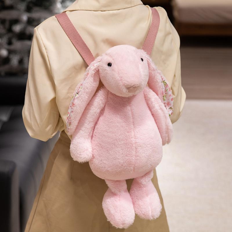 Kawaii 45cm Cartoon Long-eared Rabbit Backpack Super Soft Pink Gray Brown Bag Bunny Funny Graduation Halloween Gift for Students