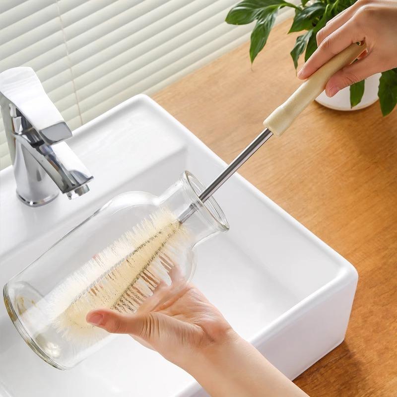 Long Wooden Handle Multifunctional Cup Cleaning Brush for Kitchen, Glasses, Insulated Cups, and Baby Bottles